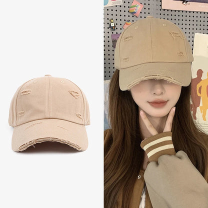 Men's and women's new spring and summer hip-hop versatile soft top curved eave retro personality distressed hole duckbill hat