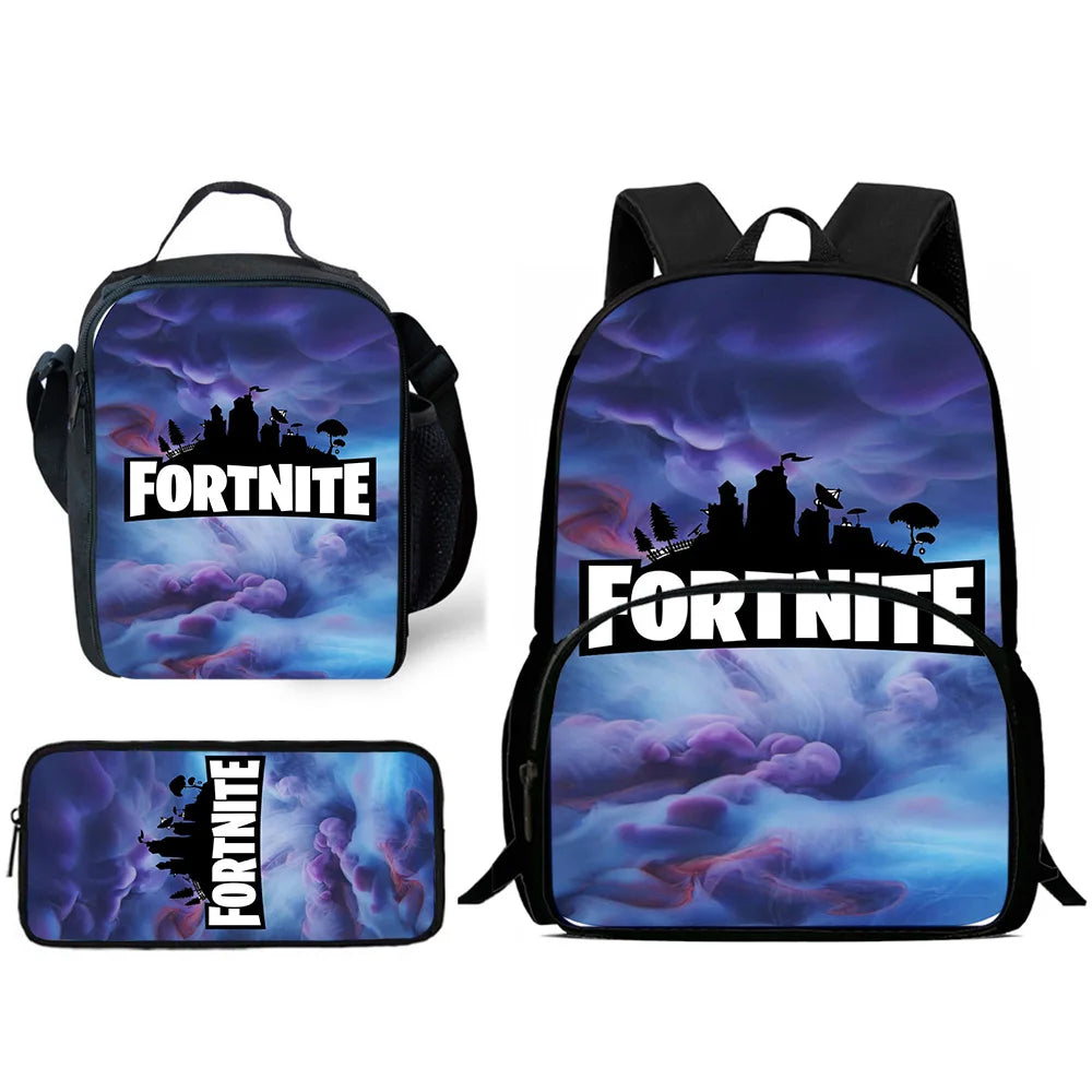 Hot Game Design Child Backpacks F-FortniteS Lunch Bag Pencil Case, Pupil Large Capacity School Bags for Boys and Girls, Best Gift