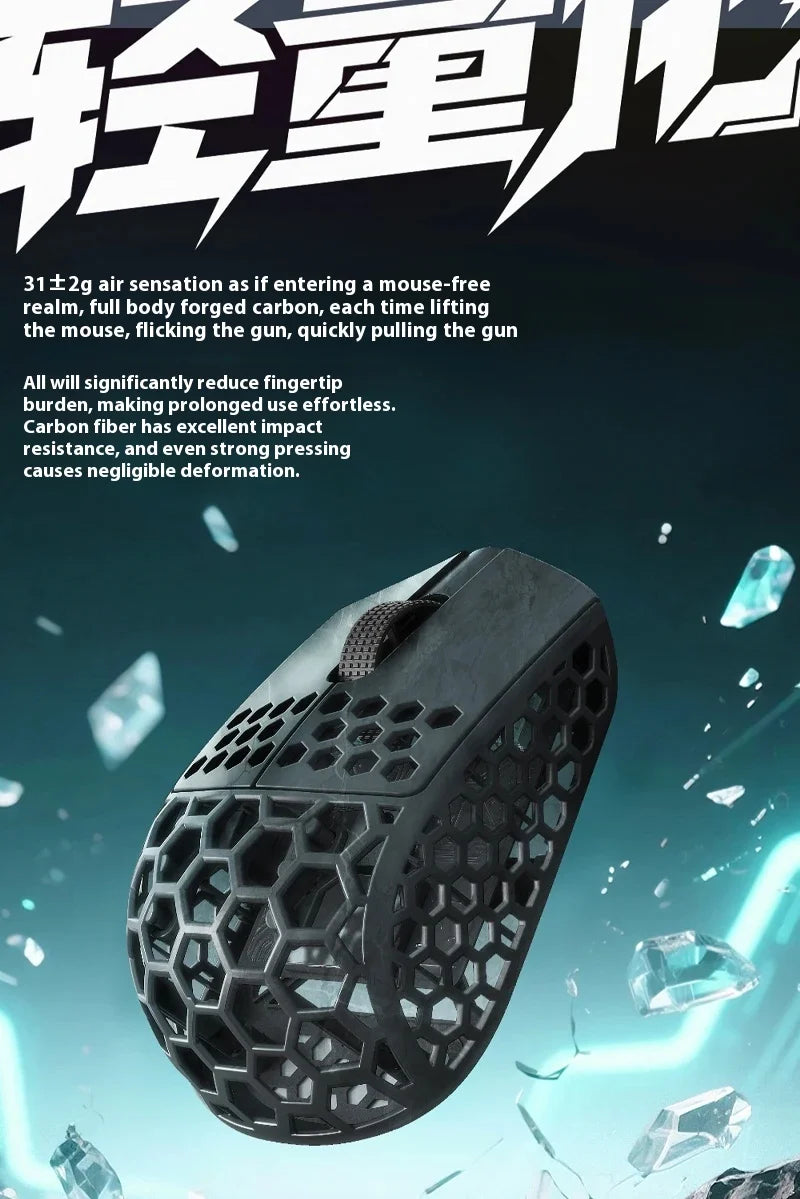 Darmoshark M5 Air Forged Carbon Fiber Gaming Mouse Wireless 8K Macro Mouse 30KDPI Finger Grip Small Hand Mice 30g Lightweight