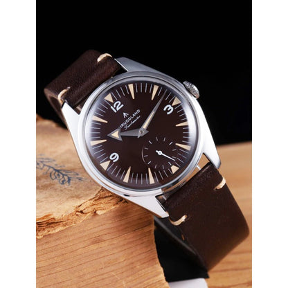 Hruodland F033 Retro Classic Quartz Men's Watches VD78 Movement Stainless Steel Black Brown Leather Strap Wristwatches