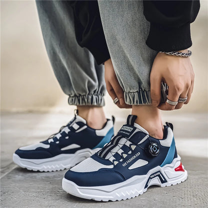 Koreanische Herren-Sportschuhe mit drehbarer Schnalle, modische Freizeitschuhe für alle Jahreszeiten, weiche rutschfeste Sohle, Outdoor-Laufschuhe, Studenten-Sneaker