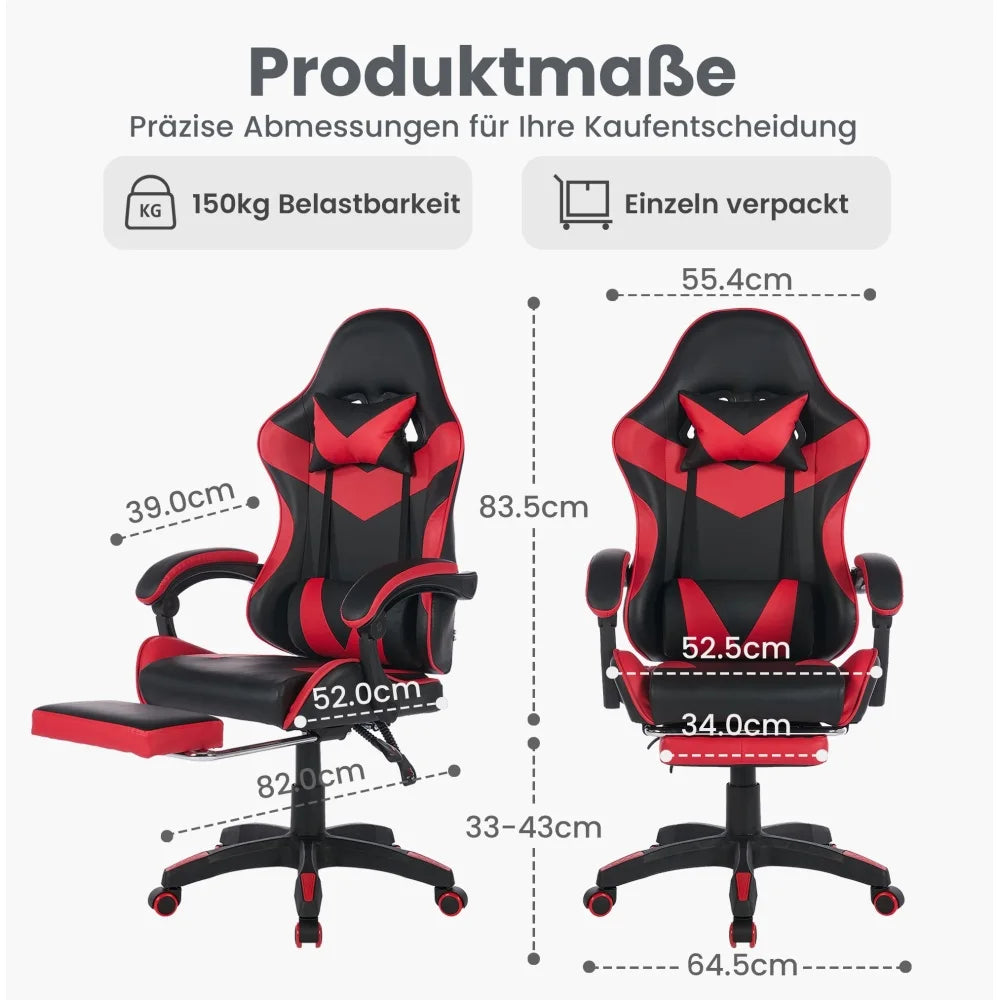 Ergonomic Rotating Gaming Chair, 360 Reclining Office Chair °   Pivoting, Height-Adjustable, Footrest, Headrest