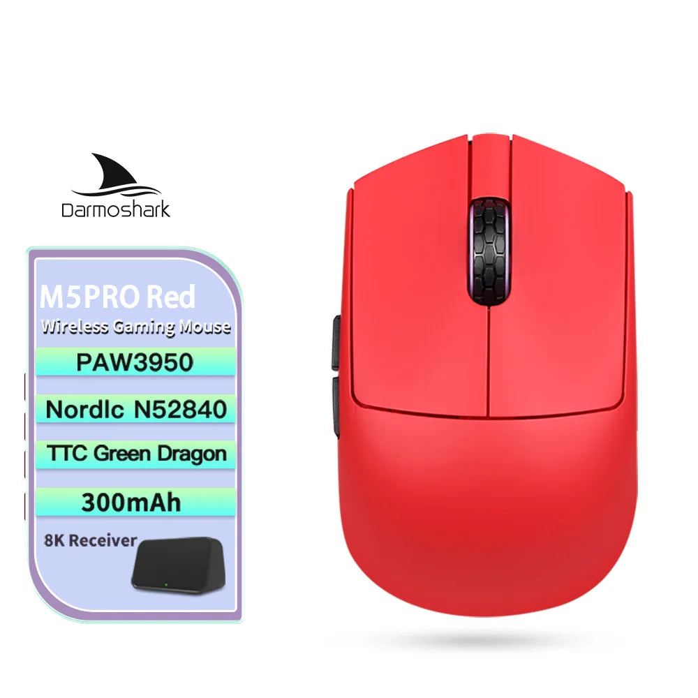 Darmoshark M5 Air Forged Carbon Fiber Gaming Mouse Wireless 8K Macro Mouse 30KDPI Finger Grip Small Hand Mice 30g Lightweight