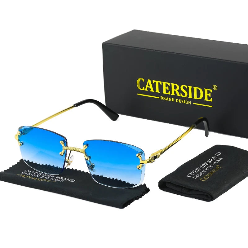 CATERSIDE Punk Rectangle Sunglasses Men Women Luxury Designer Rimless Gradient Lens Metal Sun Glasses For Men Sports 2024 UV400