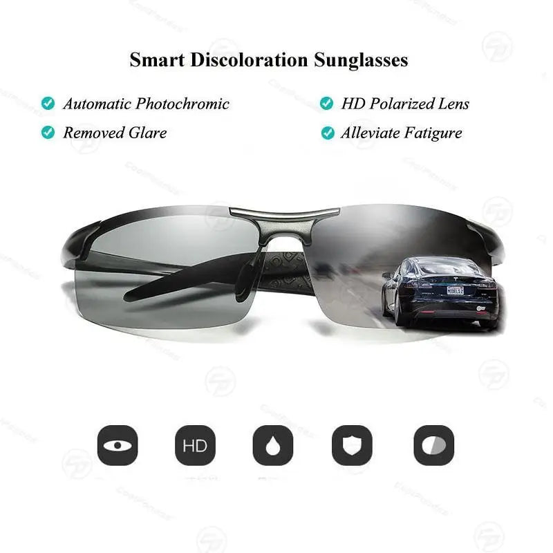 CoolPandas Photochromic Sunglasses Men Polarized Rimless Outdoor Sport Driving Glasses Day Night Chamelon Goggle zonnebril heren