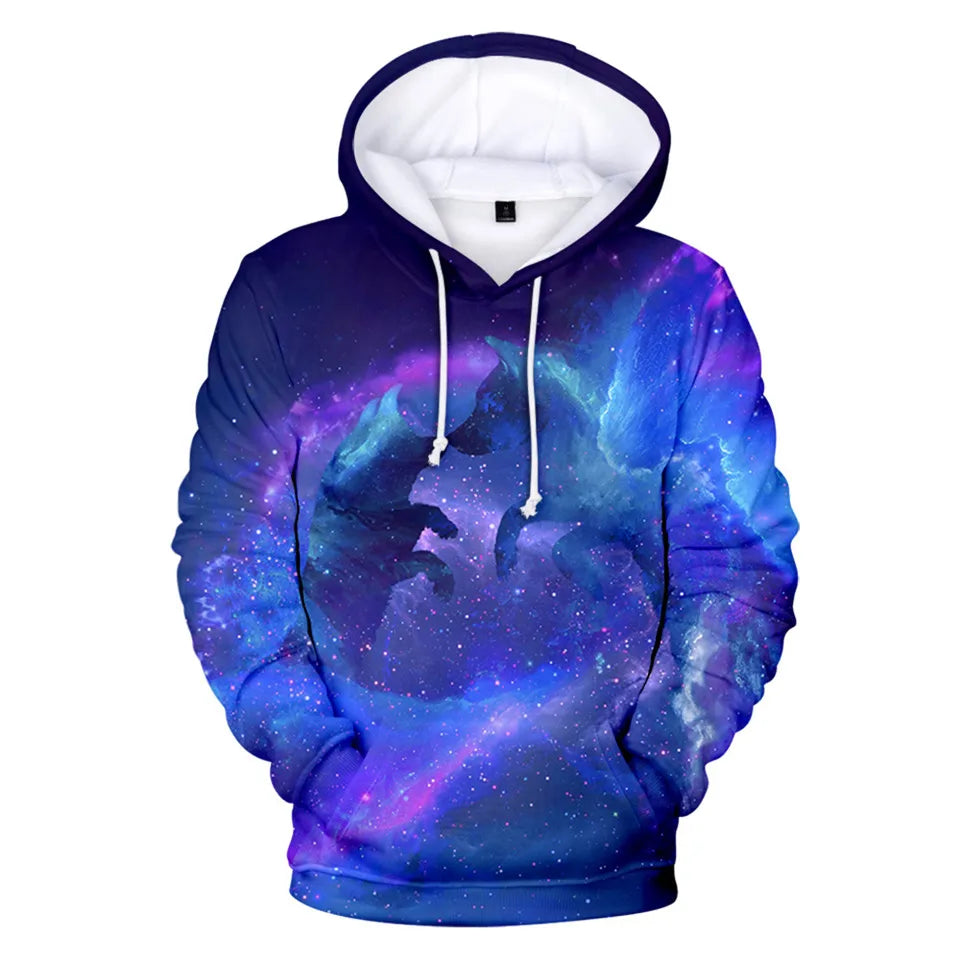 Sweatshirt com Capuz Cool Space Galaxy Wolf para Homem — Lobo Brilhante, Estilo Fashion, Pullover de Primavera e Outono