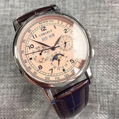 Automatikuhr für Herren, Multifunktionsanzeige für Datum, Tag, Monat und Jahr, 316L mechanische Herrenuhr, poliertes Gehäuse, Tag-/Nachtanzeige, 42mm