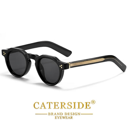 CATERSIDE Retro Round Men's Sunglasses High-Quality Thick Style Women's Outdoor Travel Business Driving Decorative Glasses UV400