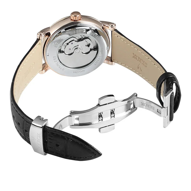Reloj mecánico automático de lujo para hombre, de una marca de prestigio, con tourbillon, fase lunar y diamantes: un elegante reloj de pulsera.