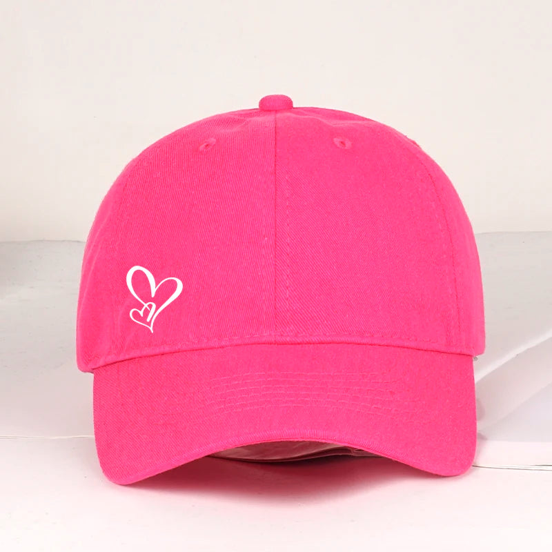 Minimalist Double Heart Print Baseball Cap Women Men Soft  Adjustable Dad Hat Casual Love Theme Sun Hat