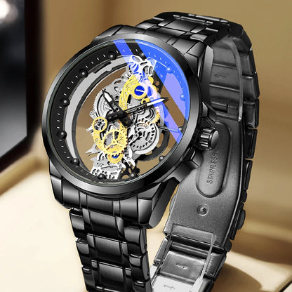 Montre-bracelet pour homme TPW – Style tendance, modèle « squelette » (noir, doré ou bleu), mouvement à quartz (non automatique), accessoire de luxe, collection – Vente en gros