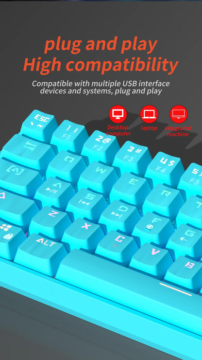 MUCAI MK61 USB Gaming Esports Mechanical Keyboard 61 Key Red Axis Wired Detachable Cable RGB Backlight Hot Swap