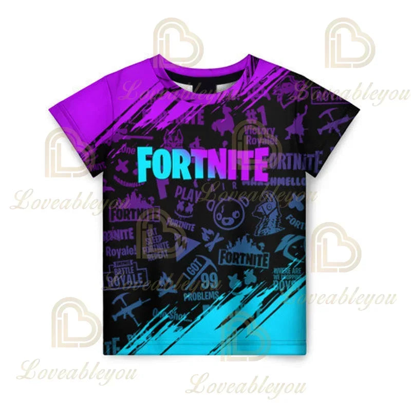 T-shirt estiva Fortnite per adulti e bambini con stampa digitale 3D, vestibilità ampia, taglie grandi, maniche corte