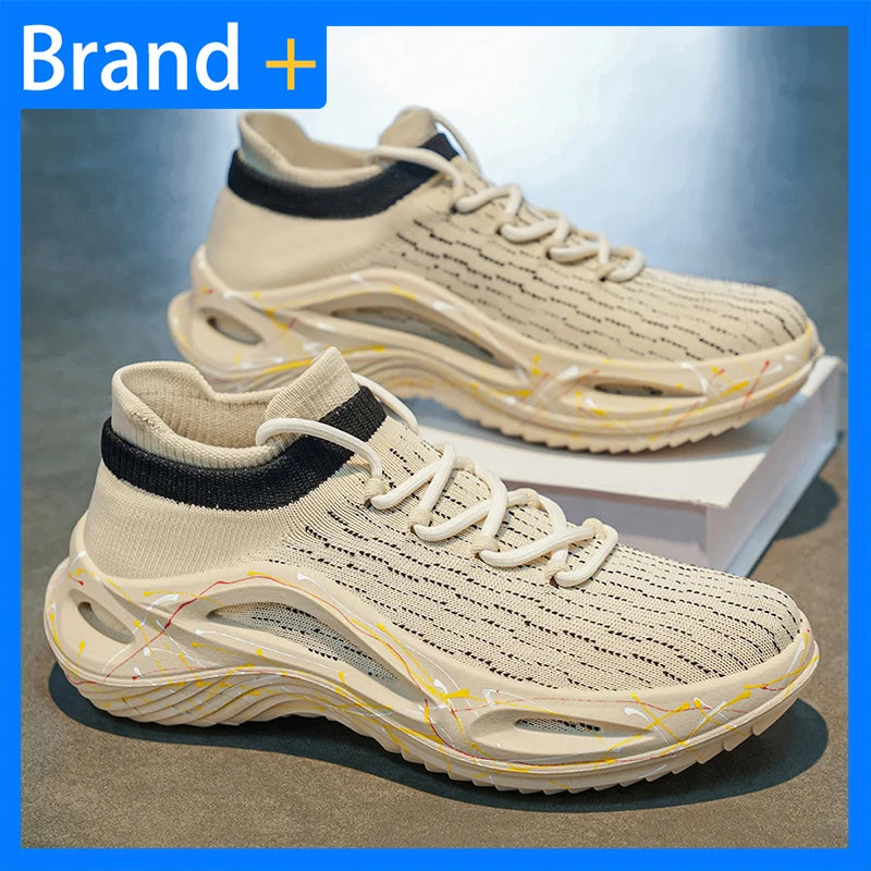 Men Sports Shoes Soft Light Mesh Thick Sole Anti Slip Tennis Shoes Spring New Fashion Lace Up Outdoor Fitness Running Shoes