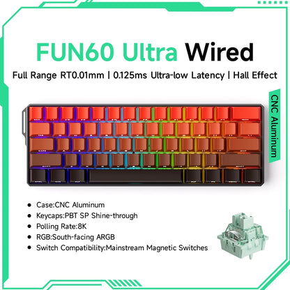 Tastiera gaming meccanica Akko MonsGeek FUN60 Ultra con switch magnetici, 60%, Rapid Trigger 8K HE/TMR, tastiera gamer personalizzata in alluminio