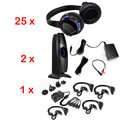 Silent Disco Wireless Headphones with LED Lights, Rechargeable RF Silent Party Headphones for Clubs, Concerts, Meetings & Events