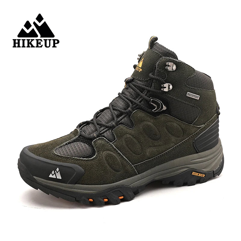 HIKEUP High-Top Herren-Wanderstiefel Winter Outdoor Schuhe Schnürung Rutschfeste Sportliche Freizeit-Trekkingstiefel Herren Wildleder Warme Schuhe