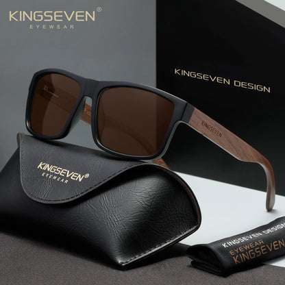 KINGSEVEN Fashion Sunglasses Wooden Men Women Round Fashion Eyewear Polarized UV400 Male Large Frame Retro Glasses