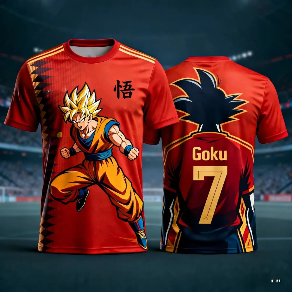 T-shirt casual Dragon Ball de verão 2026 para homem, com estampado 3D, manga curta, corte largo, respirável, para mulher e criança, estilo desportivo