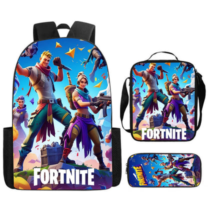 Set Fortnite Cartoon de 3 piezas, gran capacidad, adecuado para niños y niñas de 5 a 8 años, incluye mochila, bolsa para comida y estuche para lápices