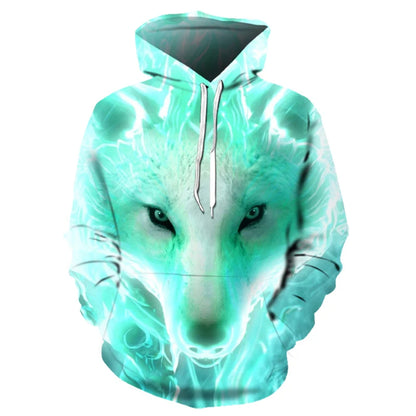 3D Wolf Pattern Printed Hooded Sweatshirt Fashion And Casual Men's Oversized Pullover Harajuku Street Design Hooded Sweatshirt