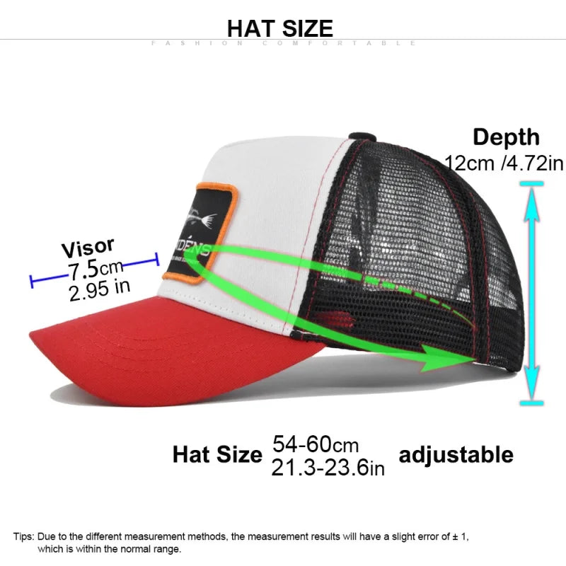 High Quality Fish Bone Cartoon Snapback Baseball Cap Hip Hop Dad Mesh Hat Trucker Hat Outdoor Sports Cycling Travel Sun Hat
