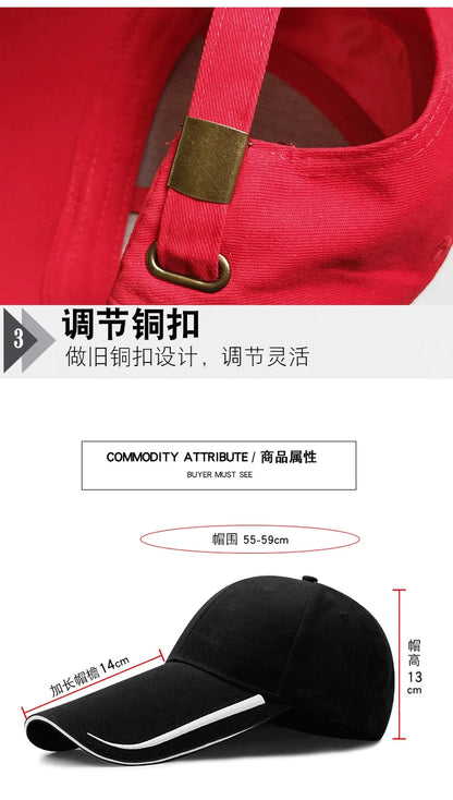 Peaked Hat Spring Summer 14cm Long Brim Sunscreen Fishing  Men Women Street Sunshade Outdoor Adjustable Cotton Golf Cap Trucker