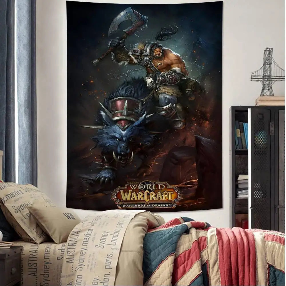 Μεγάλη επιτοίχια ταπισερί με εκτύπωση Hot Game World Of Warcraft, οικονομική χίπικη διακόσμηση τοίχου, μποέμ επιτοίχιες ταπισερί, μάνταλα για διακόσμηση σπιτιού