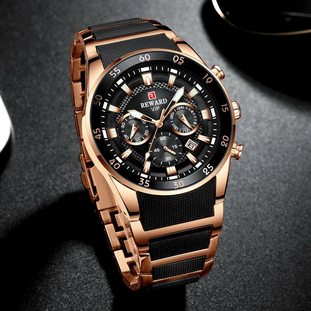 REWARD Relogios Masculino 81011M Sports Silicone Quartz Men's Watch Waterproof Calendar Chronograph Luminous Watches Men Часы