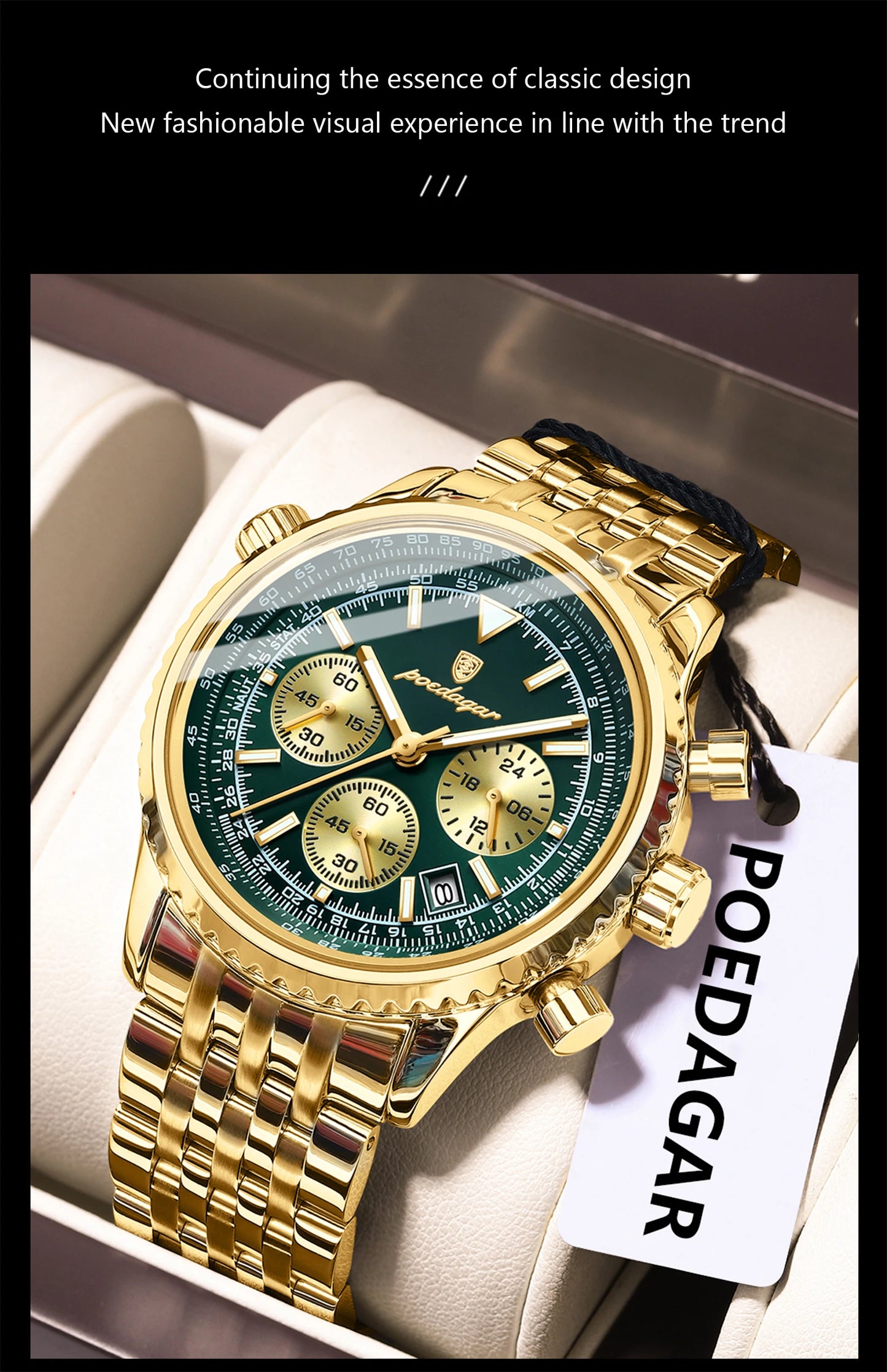 POEDAGAR Trendy Man Watch Chronograph Date Waterproof Luminous Men's Watches Stainless Steel Quartz Sports Luxury Man Wristwatch