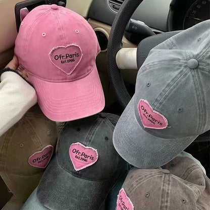 Heart Letter Embroidery Baseball Cap For Women Washed Cotton Snapback Sun Hat Spring Summer Ajdustable Girl Peaked Caps