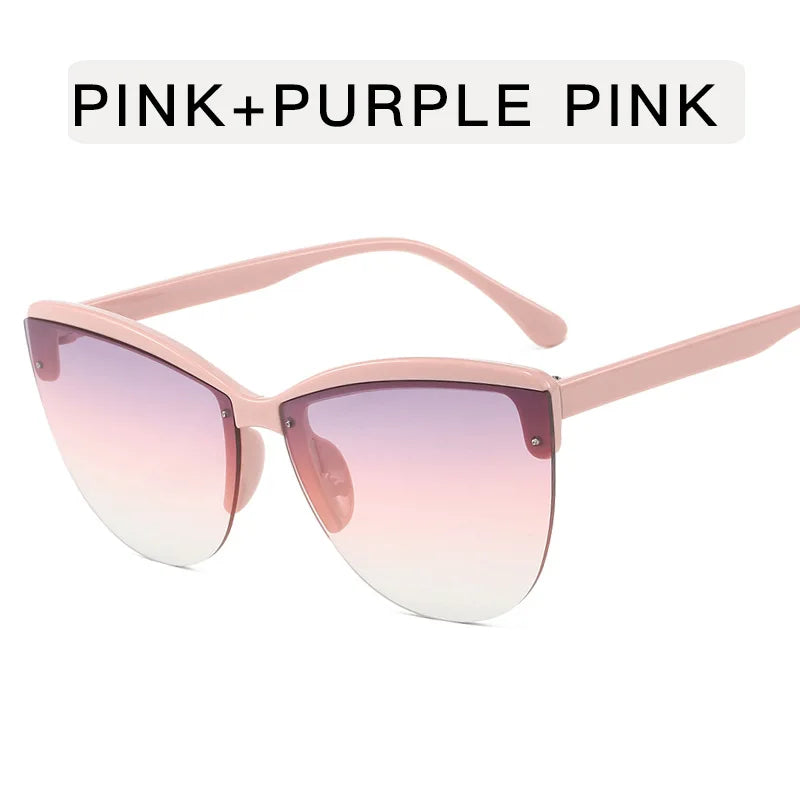 Cat's Eye Sun Glasses Retro Half Frame Sunglasses Fashion Women's Decorative Sunglasses