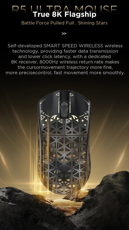 ATTACK SHARK R5 Tri-mode Ultra Wireless Gaming Mouse Carbon Fiber 8K, PAW3950MAX, 8000Hz Wireless Polling Rate, DPI up to 42000