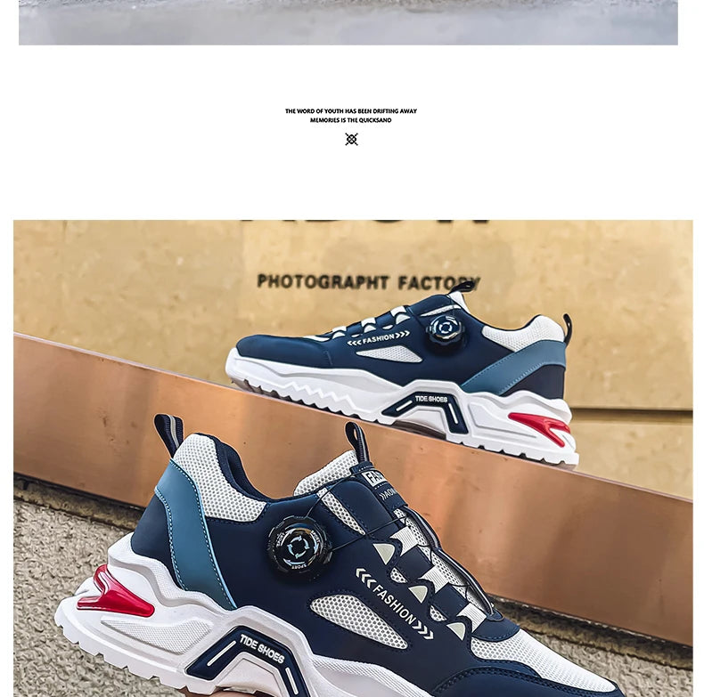 Koreanische Herren-Sportschuhe mit drehbarer Schnalle, modische Freizeitschuhe für alle Jahreszeiten, weiche rutschfeste Sohle, Outdoor-Laufschuhe, Studenten-Sneaker