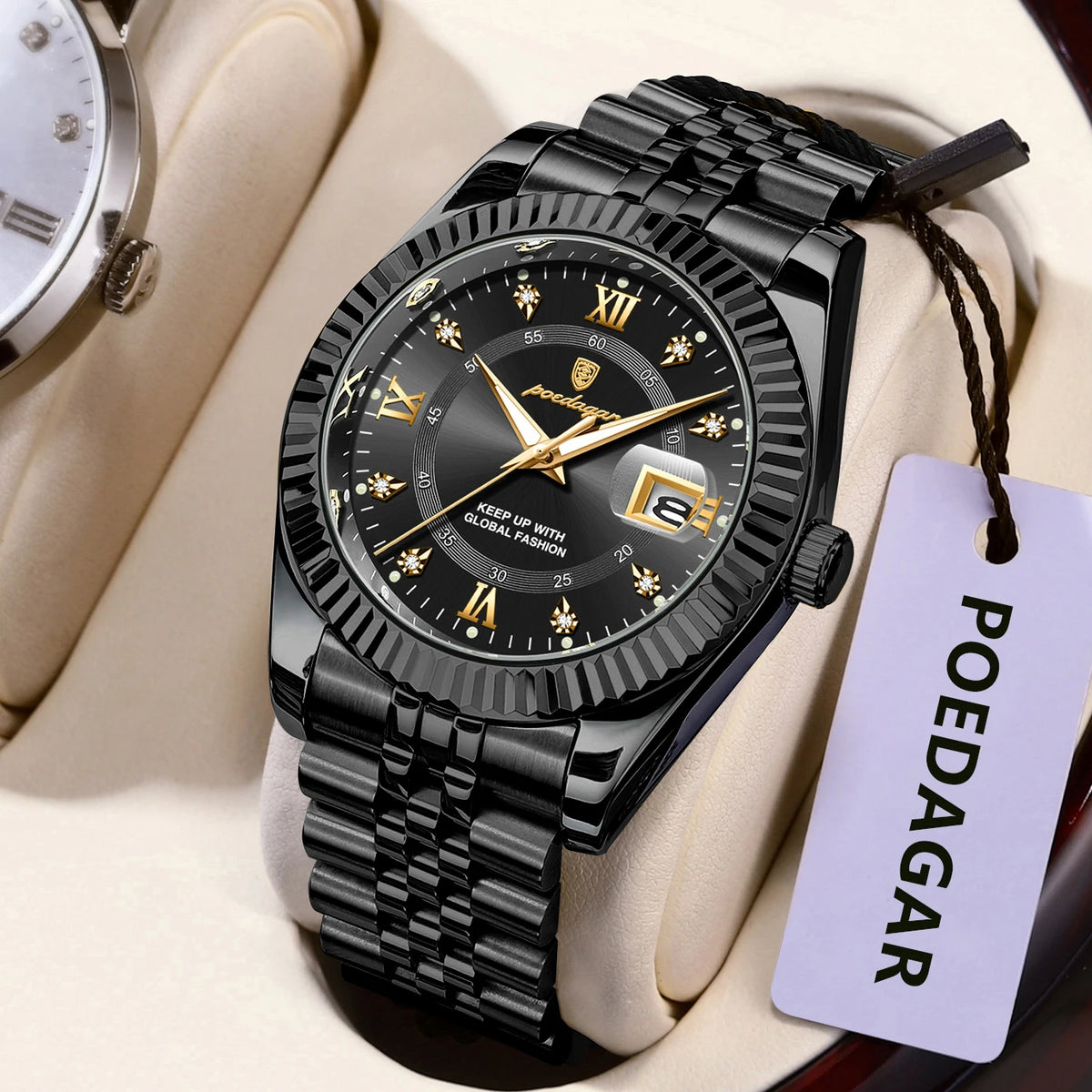 POEDAGAR herenhorloge – Luxe model, waterdicht, van roestvrij staal, met lichtgevende wijzerplaat, militaire stijl, datumfunctie, quartz uurwerk, ideaal voor op het werk of bij zakelijke gelegenheden.