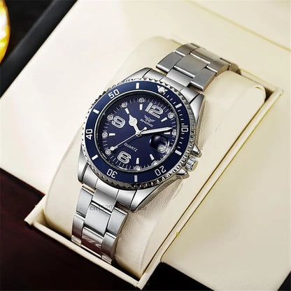 Montres de luxe pour hommes en acier inoxydable – Montre à quartz avec affichage de la date, style professionnel et sportif, tendance