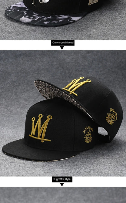 Men's Letter Embroidery Tide All-Match Flat Brim Baseball Cap Ladies Summer Hip-Hop Hat Outdoor Shade Adjustable Peaked Cap