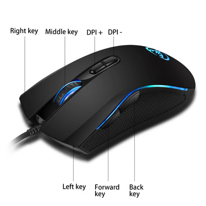 Ratón gaming óptico profesional de alta gama con retroiluminación LED en 7 colores brillantes y diseño ergonómico de 3200 DPI para jugadores de LOL y CS