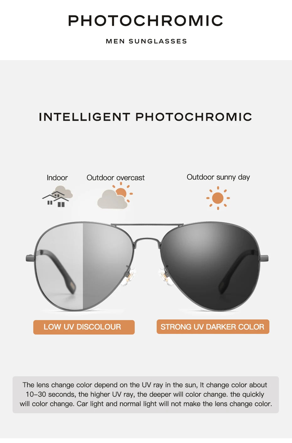 CAPONI Avation Sun Glasses For Men Day And Night Photochromic Driving Men's Sunglasses Polarized UV400 Pilot Shades Male BS3104