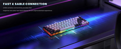 GEODMAER Wireless Gaming Keyboard Rechargeable Backlit Gaming Keyboard 68 Keys Membrane Keyboard for PC English/Spanish Layout
