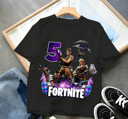 Fortnites Children Birthday Number T Shirt Girls Boys Summer Clothes Baby Cotton Tee Shirts Party Short Sleeve Tops Toddler Gift