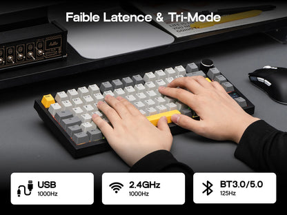 Distribución ISO-FR EPOMAKER X AJAZZ AK820 PRO 75% AZERTY francés, teclado mecánico hot-swap con cable/BT/inalámbrico 2.4GHz para Win/Mac/PC