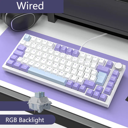 Tastiera meccanica cablata AJAZZ AK820 75%: hot‑swappable, retroilluminazione RGB/bianca/azzurro ghiaccio, controllo con manopola del volume | Per ufficio e gaming