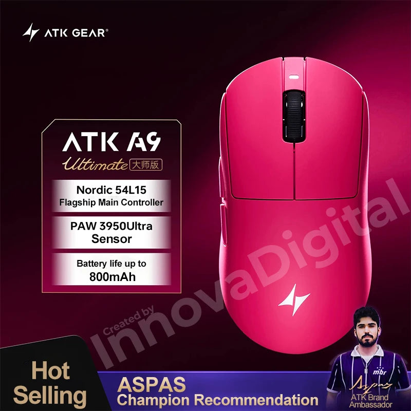Mouse da gaming wireless ATK Dragonfly A9 Ultimate A9 Air PAW3950 ultraleggero ergonomico e-sport per gamer FPS CSGO A9 Ultra