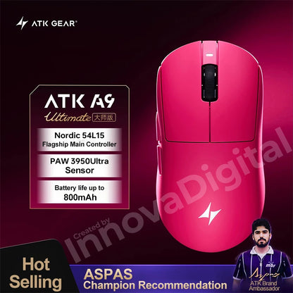 Mouse da gaming wireless ATK Dragonfly A9 Ultimate A9 Air PAW3950 ultraleggero ergonomico e-sport per gamer FPS CSGO A9 Ultra