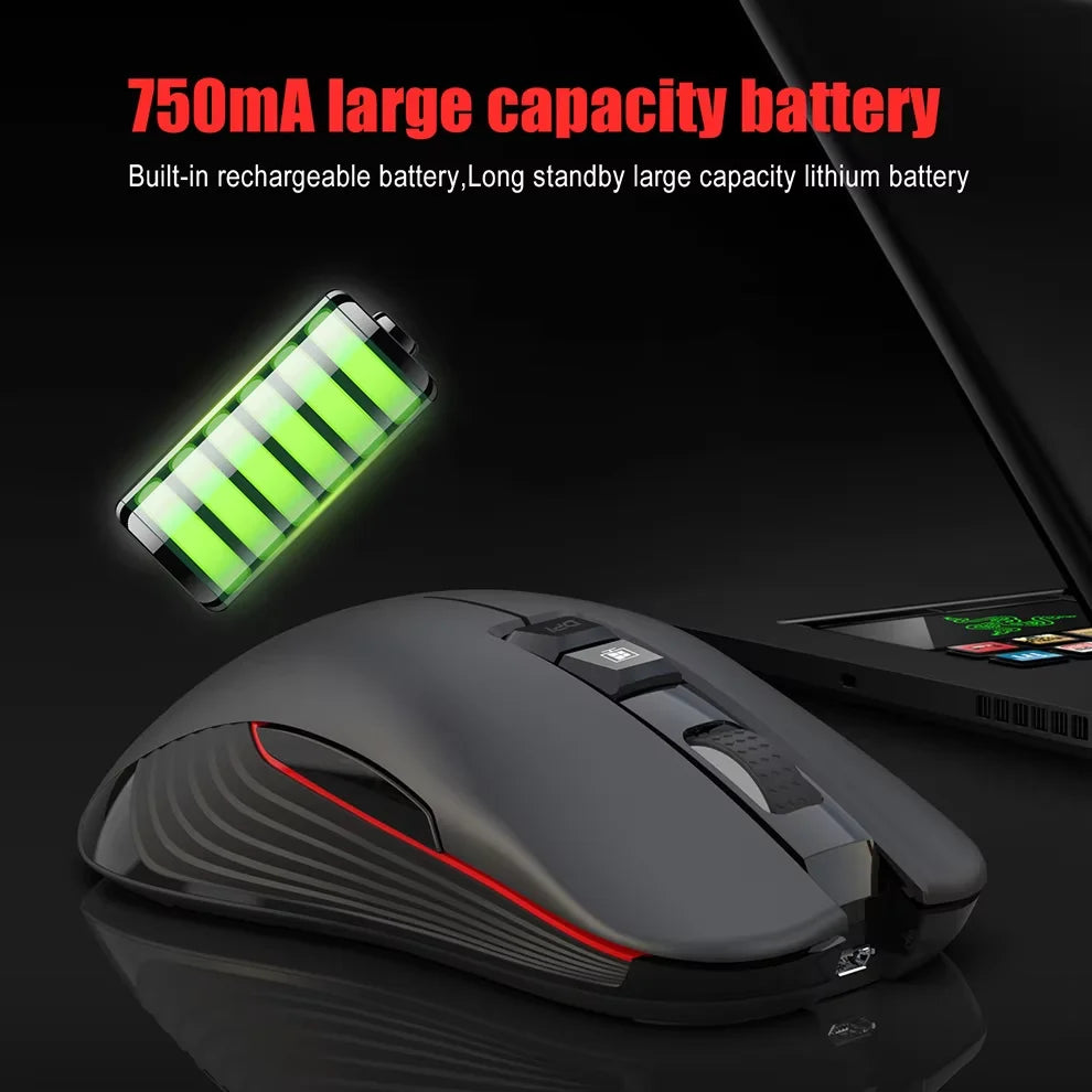 Rato sem fios recarregável por USB para destros, rato Type-C para portátil e computador, clique silencioso, retroiluminado, rato gaming 3600cpi