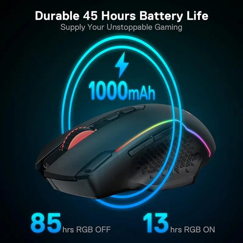 Ratón gaming inalámbrico Redragon M810 Pro, ratón gamer con cable de 10000 DPI con tecla Rapid Fire, 8 botones macro, negro/blanco