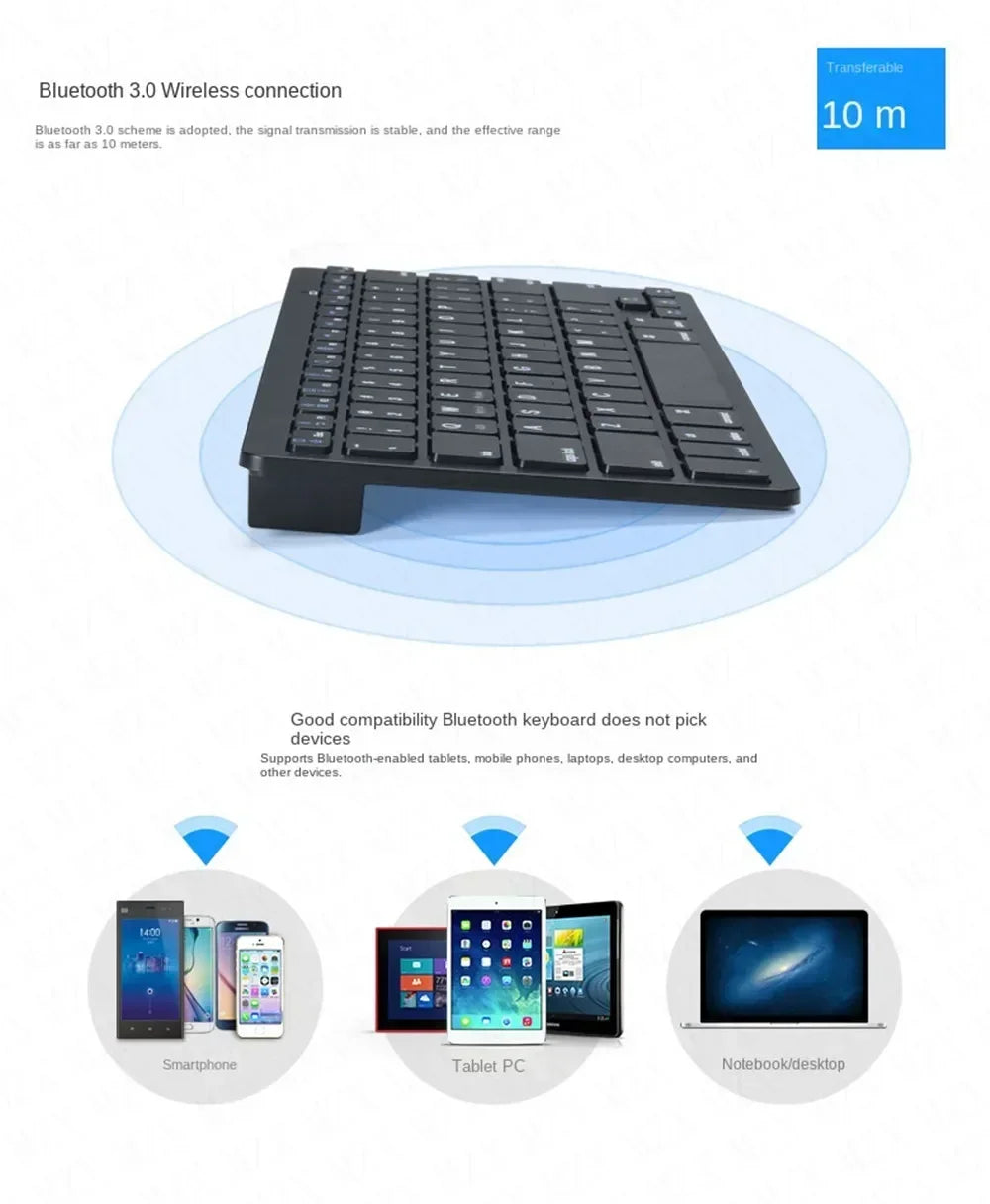 Mini Bluetooth Wireless Keyboard - 78 Keys Portable for PC/Tablet/Smartphone, Compatible with iPad, Compact Design forOffice