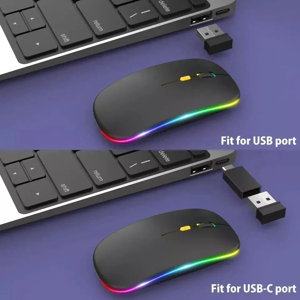 Rato sem fios recarregável de modo duplo, compatível com Bluetooth, 2.4G USB, para computador portátil, iPad, tablet e notebook, rato gaming