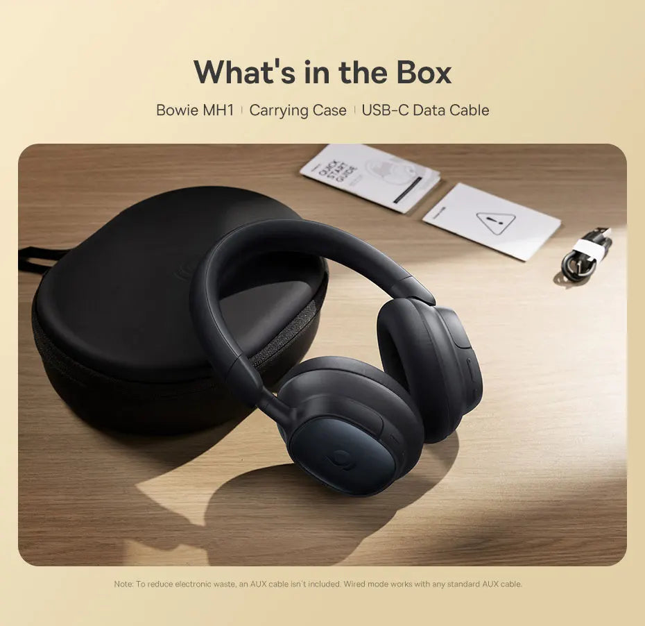 Baseus Bowie MH1 Bluetooth Headphones 48dB Noise Cancellation Hi-res LDAC Over Ear Headset Audio Wireless Earphone Earbuds